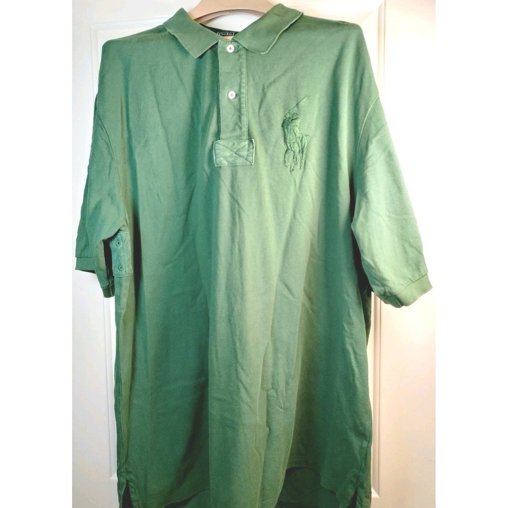 Polo Ralph Lauren Big Pony Polo Shirt Mens XLT Tall Green Tonal Patch 3 Pique